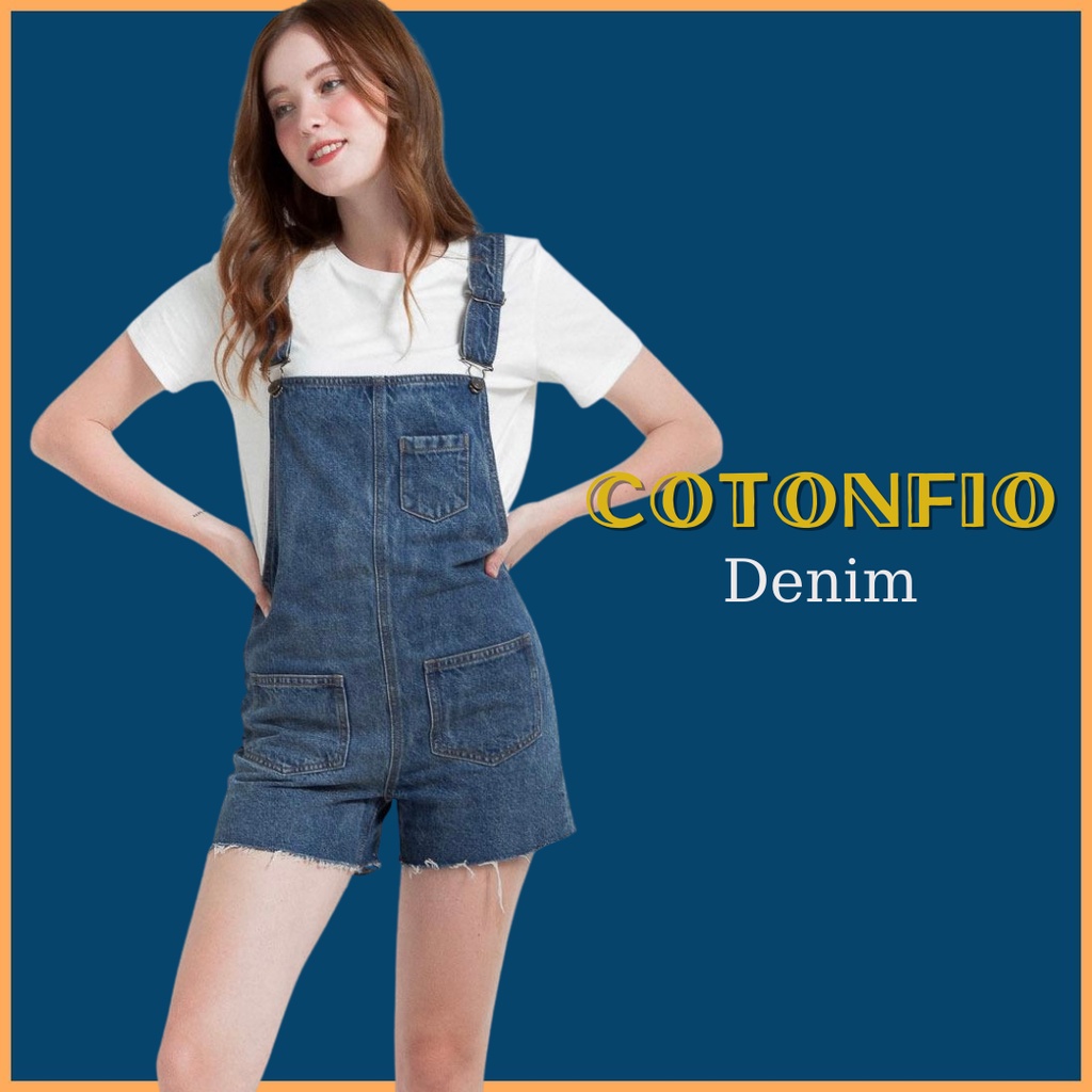 Quần yếm jeans ngắn lưng cao chất liệu denim 100% coton phong cách trẻ