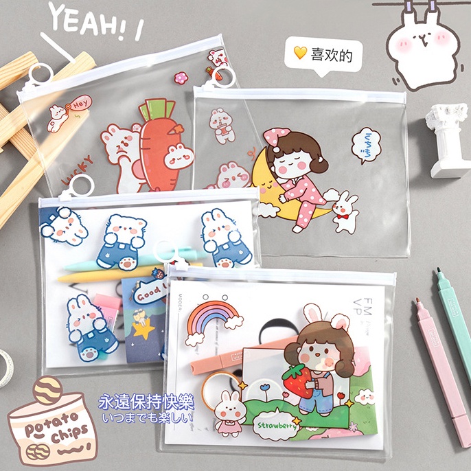 Túi Đựng Bút Bằng Pvc Trong Suốt Chống Nước Họa Tiết Thỏ Hoạt Hình Đáng Yêu