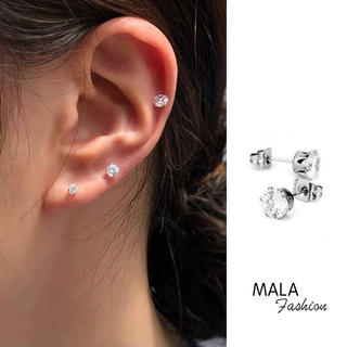 Khuyên tai thép không gỉ đính đá zircon nhân tạo phong cách Hàn Quốc thời trang