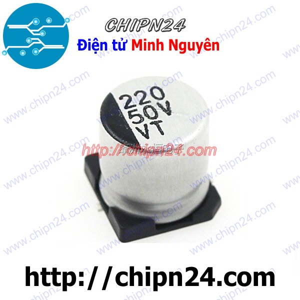 [5 CON] Tụ nhôm 220uF 50V 10x10.5mm [SMD Dán]