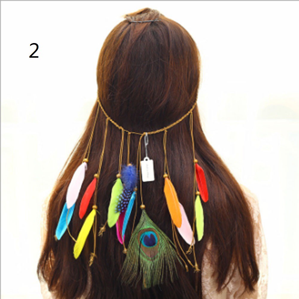 Vòng cài tóc lông vũ phong cách Boho