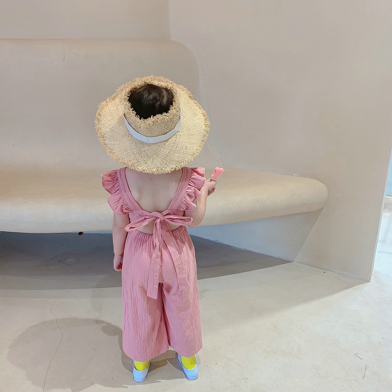 Bộ Áo Liền Quần Sát Nách Viền Ren Màu Trơn Bằng Vải Cotton Cho Bé Gái 2-7 Tuổi