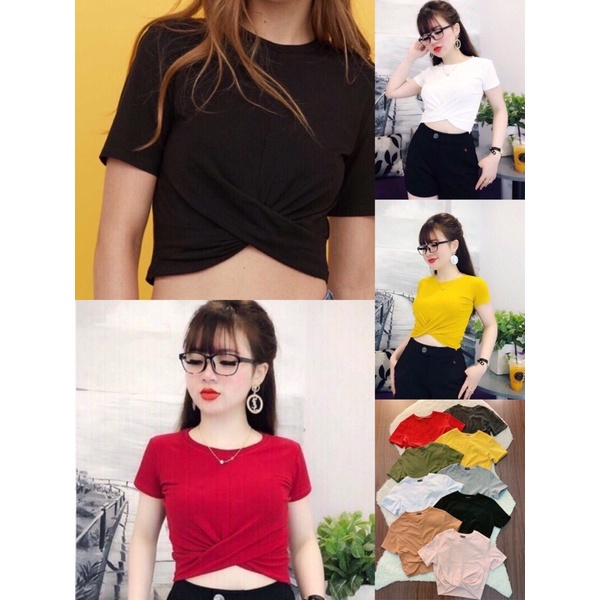 [ RẺ VÔ ĐỊCH Áo thun croptop xoắn eo ngắn tay nhiều màu - CAROTSHOP