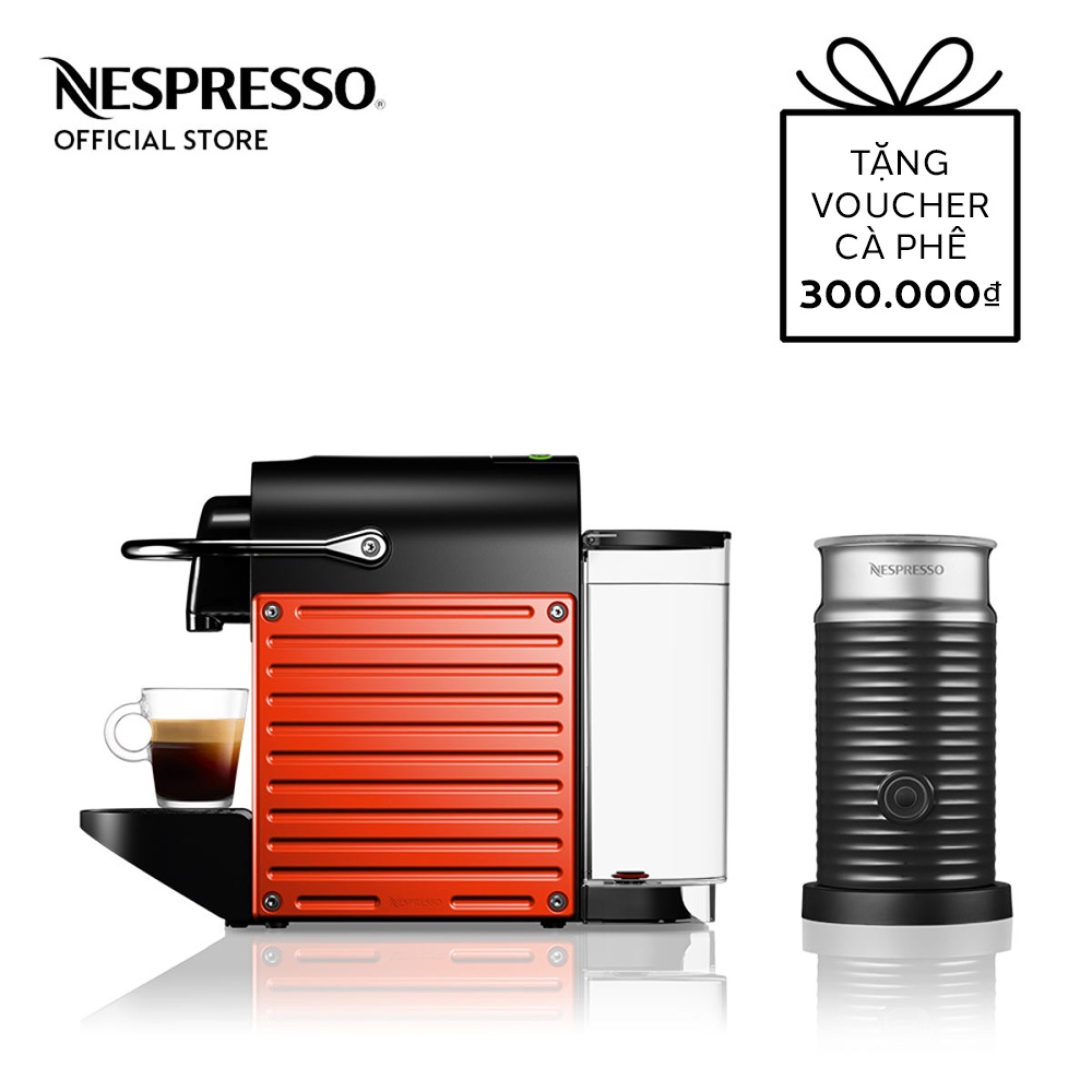 [Mã ELHADEV giảm 4% đơn 300K] Bộ máy pha cà phê Nespresso Pixie - Đỏ &amp; máy đánh sữa Aeroccino 3