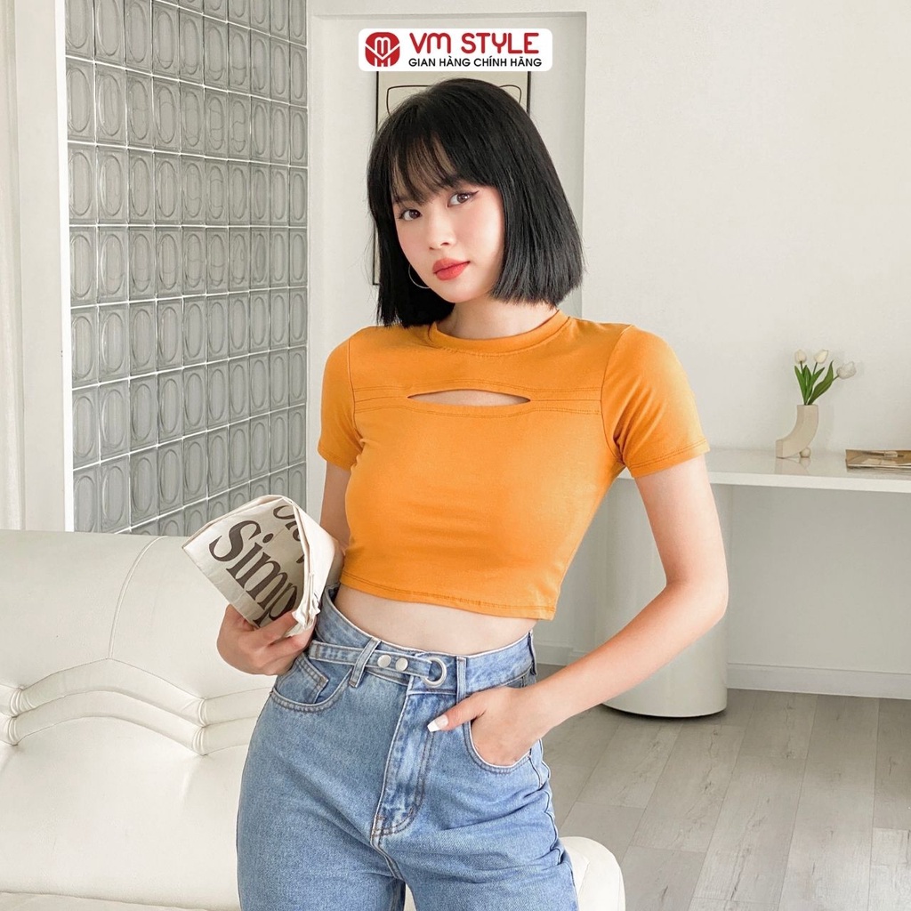 Áo thun tay ngắn VM STYLE crop hở ngực ulzzang thời trang nữ 21TU06T373003