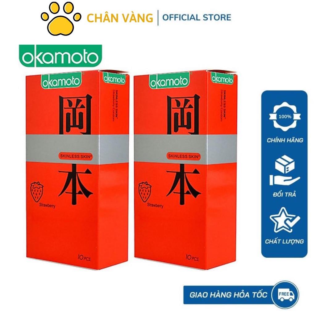 Combo 2 Hộp Bao Cao Su Okamoto Skinless Skin Strawberry Cao Cấp Hương Dâu Hộp 10 Bao