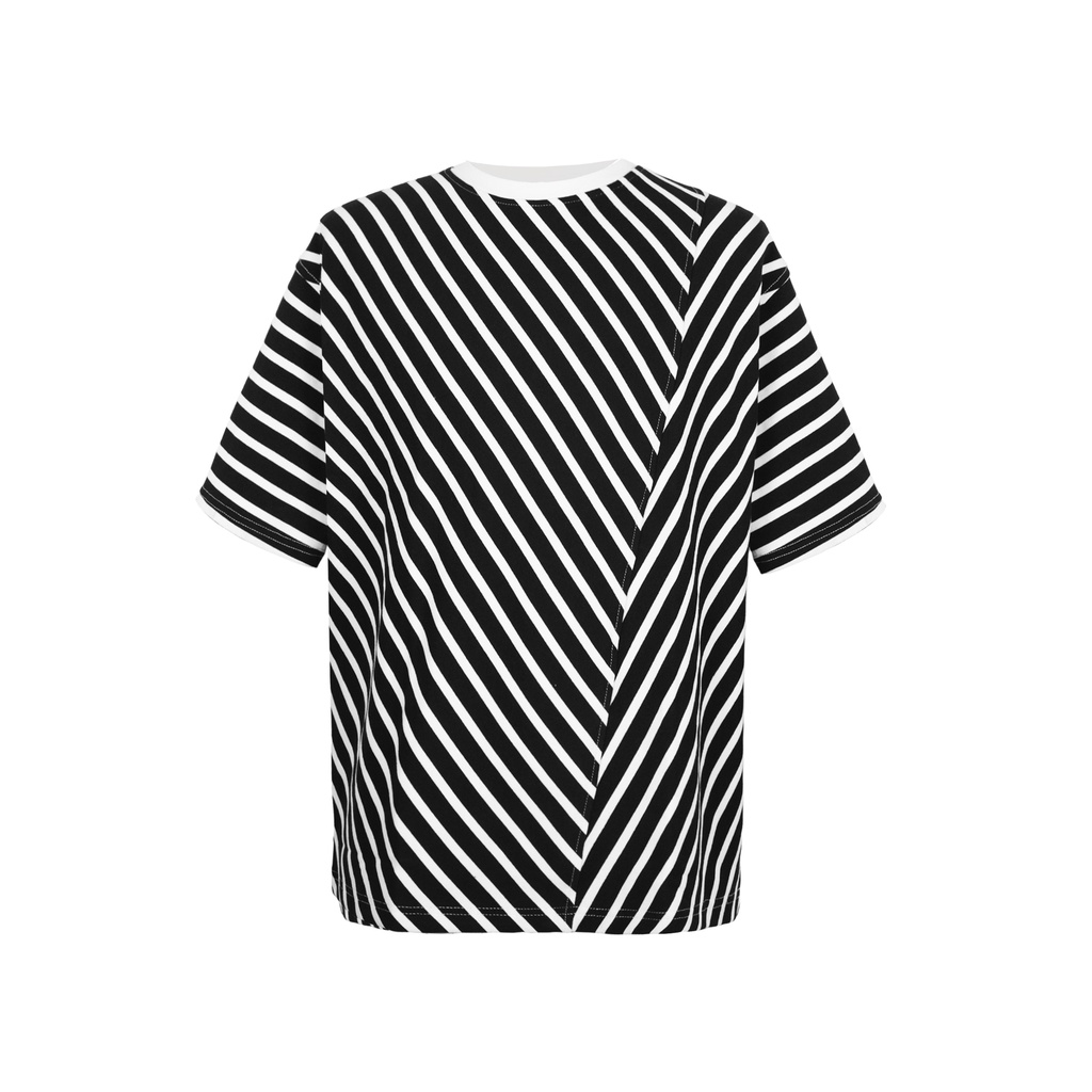 Áo thun cotton sọc kẻ màu trắng đen ( Diagonal Striped T-shirts )