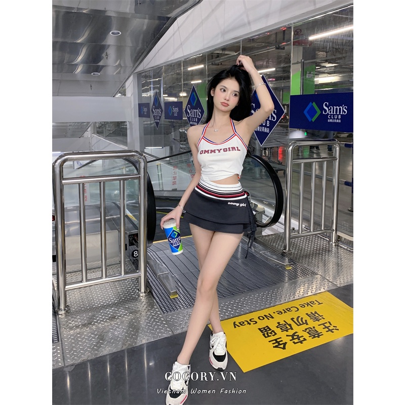 Cocory vn Bộ Áo Tank Top / Chân Váy Chữ A Lưng Thấp In Họa Tiết Thời Trang Quyến Rũ Cho Nữ
