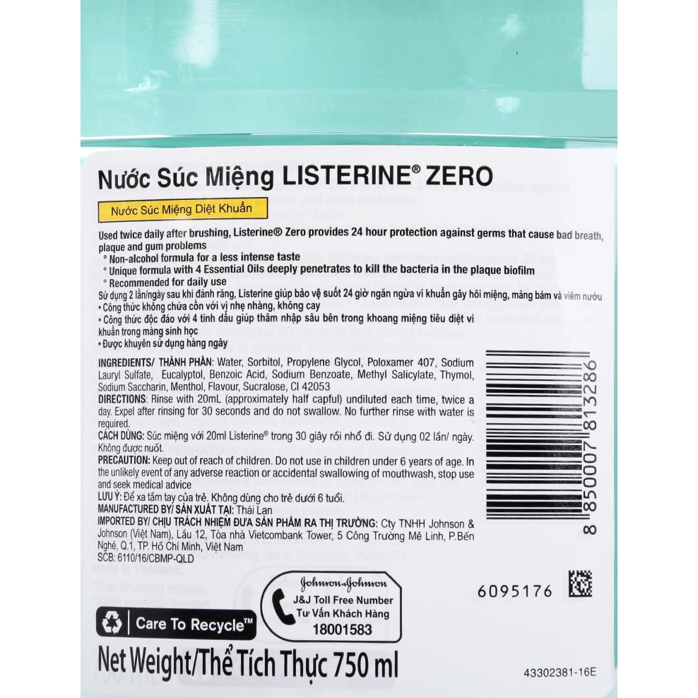 [ Yams Mart ] Nước Súc Miệng Listerine Zero 750ML
