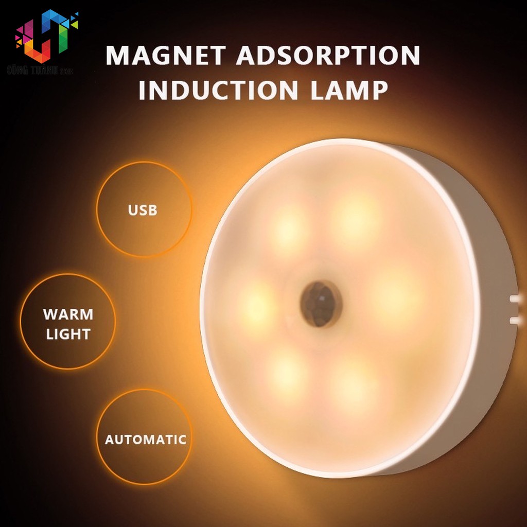 Đèn cảm ứng chuyển động, đèn Led dán tường cảm biến thông minh không dây dán tủ quần áo, cầu thang, phòng ngủ.