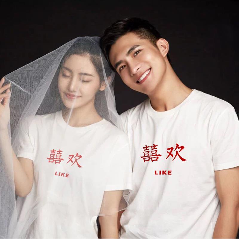 |Wmgfz|Áo Thun Tay Ngắn In ID Chụp Ảnh Cưới Mùa Hè Sáng Tạo Tươi Tắn Nhỏ Nhắn Có Cổ Cho Cặp Đôi We
