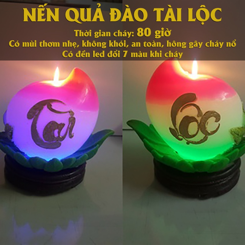 Cặp nến quả đào tài lộc (80 giờ) - nến tài lộc đổi màu - nến quả đào có đèn led - đèn cầy trang trí cao cấp candle shop