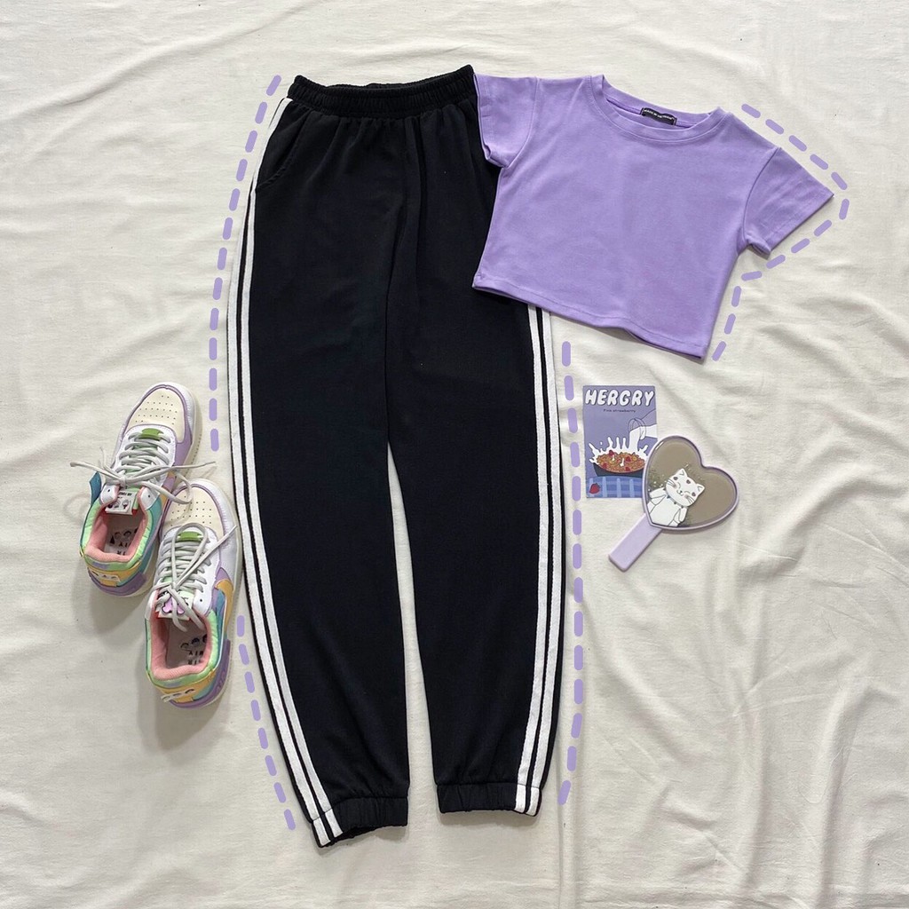 Quần Jogger Line Ulzzang Unisex Jogger Đen 2 Sọc Trắng Dáng Rộng - MM