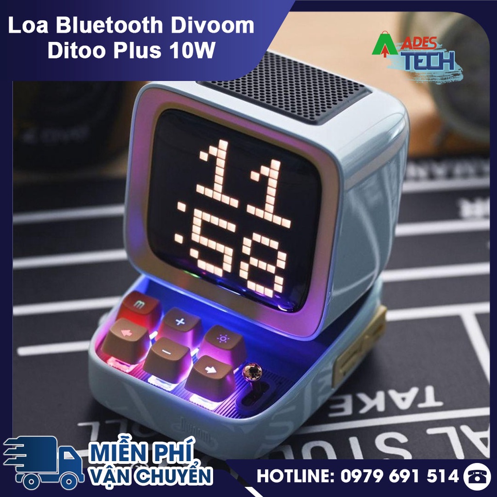 Loa Nghe Nhạc Bluetooth Divoom Ditoo Plus 10W - Hình Dáng Máy Tính Cổ, Màn Hình LED 256 Full RGB - Chính Hãng NEW 2021