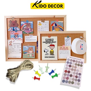 Bảng Ghim Gỗ KIDO Decor COMBO 4 Món Dây, Ghim, Sticker 48 Tấm