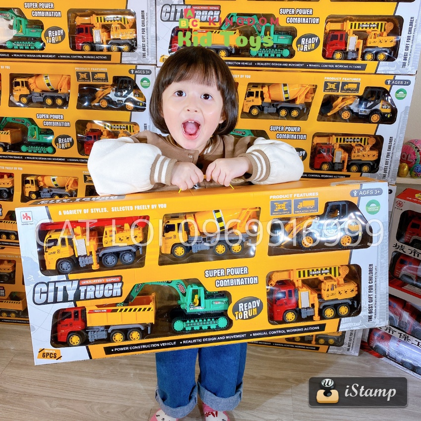 Ô TÔ Đồ Chơi Trẻ Em, Set 6 Xe Công Trình, Cứu Hoả, Ô Tô Đồ Chơi Cho Bé KingDom Toys
