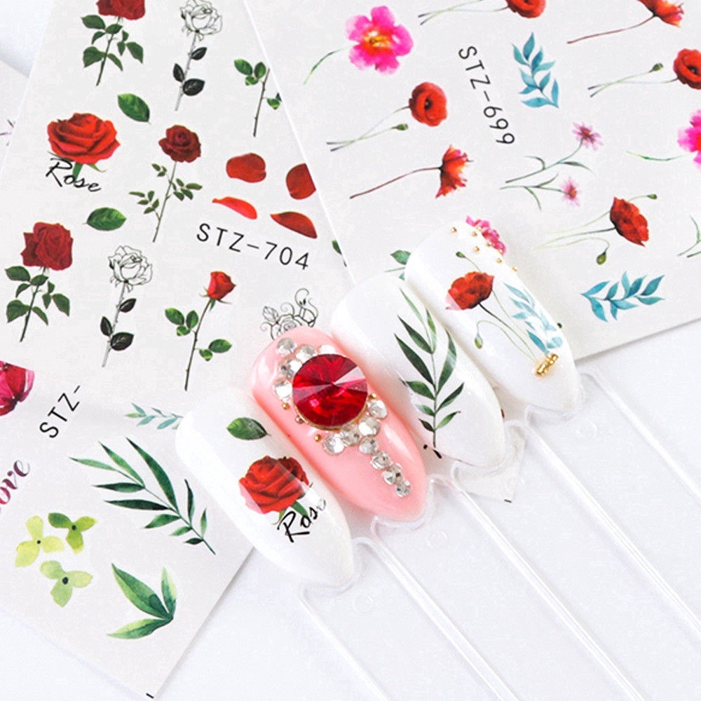 Set 24 Miếng Dán Trang Trí Móng Tay Hình Hoa Hồng