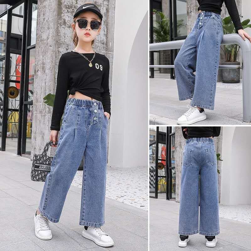 Quần jeans ống rộng phong cách Hàn Quốc cho bé gái