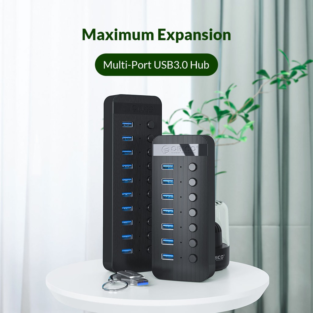 Bộ chia USB HUB Orico 10 cổng USB 3.0 có nguồn riêng, các công tắc riêng