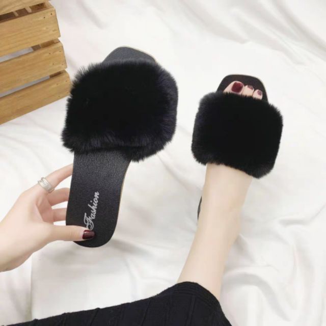 Dép lông mềm mịn êm chân đế đồng màu in logo Fashion 2N01