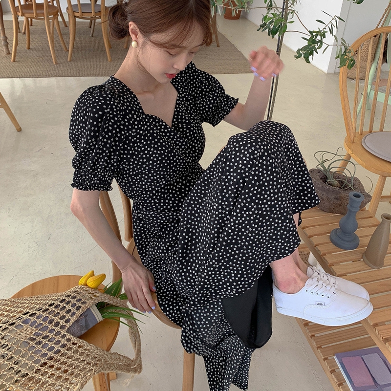 Đầm Maxi Tay Ngắn Cổ Vuông Chất Chiffon Phong Cách Hàn Quốc | BigBuy360 - bigbuy360.vn