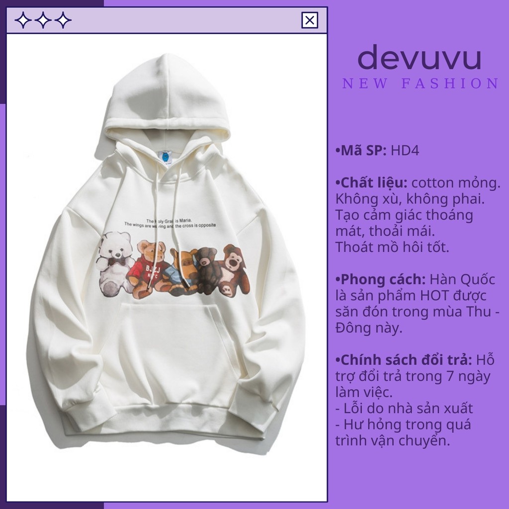 Áo hoodie nữ form rộng BEARIES có mũ siêu cute HD4