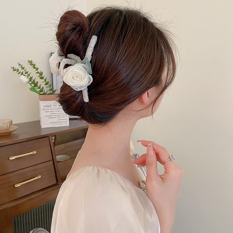 Kẹp tóc càng cua hoa hồng lưới vải sang trọng cho nữ K99