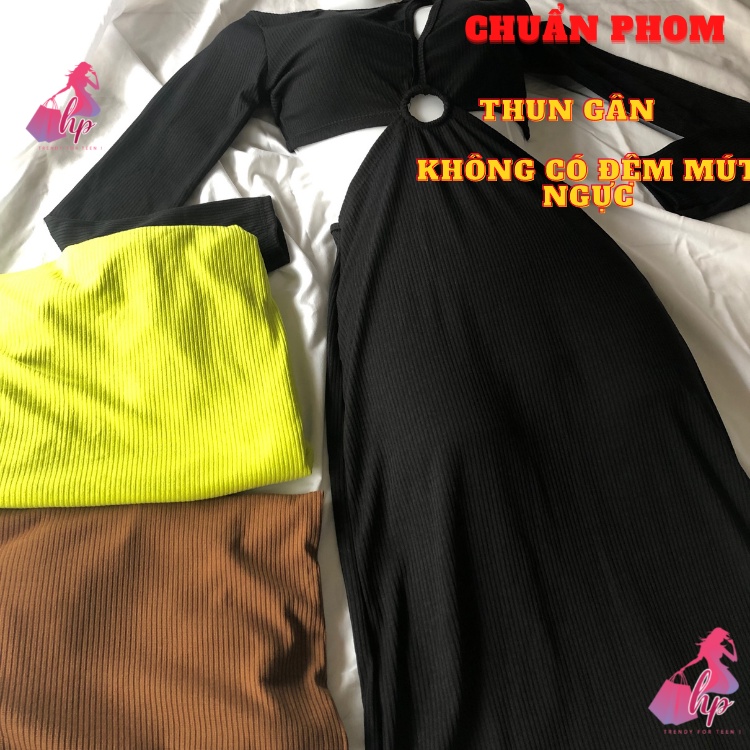 Váy đầm khoét ngực hở eo lưng  nữ dáng dài tay dài ôm body màu đen sang chảnh hàn quốc dự tiệc alohashop91
