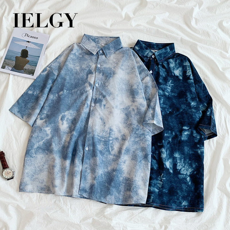Áo sơ mi IELGY tay ngắn họa tiết màu loang thời trang harajuku cá tính