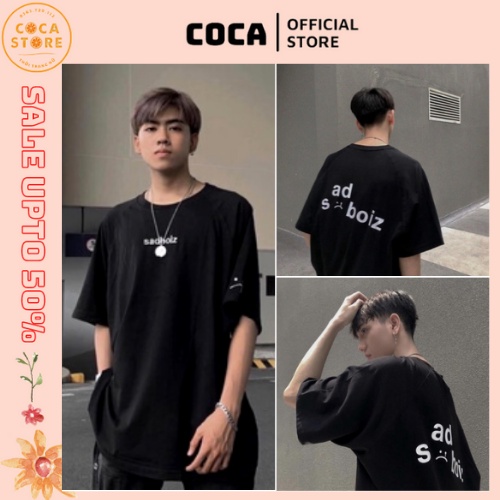 Áo thun tay lỡ Unisex Sadboiz form rộng vải cotton co dãn, áo phông form rộng in logo Sadboiz mặt buồn - COCA  Store