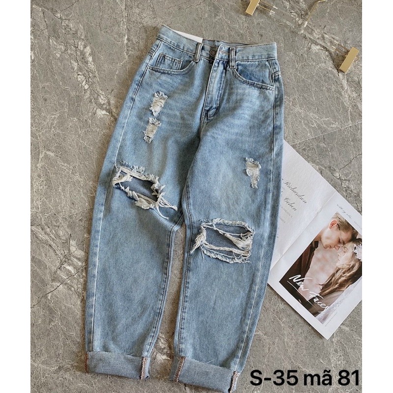 Quần jean baggy nữ ✈️FREESHIP✈️ quần jean baggy nữ rách lưng cao size đại từ 40kg đến 80kg MS81 bigsize 2KJean