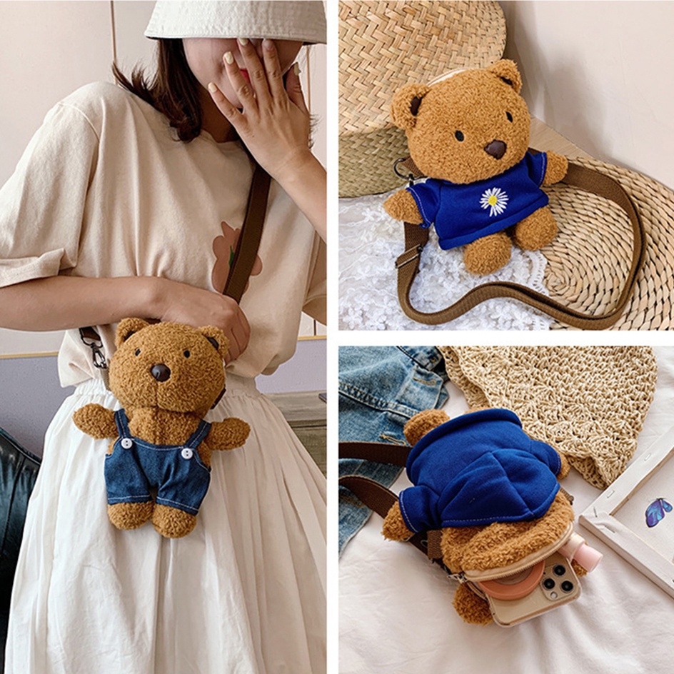 Dễ thương Túi gấu sang trọng điện thoại di động Túi nữ làn sóng mới Hàn Quốc phiên bản của Hoang Dã Net người nổi tiếng cô gái Vai Sứ Giả túi