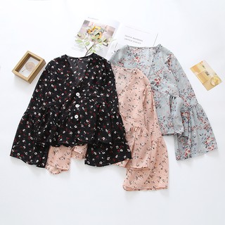 Áo Croptop Chất Liệu Voan Hoạ Tiết Hoa Thiết Kế Cổ Chữ V Cho Nữ