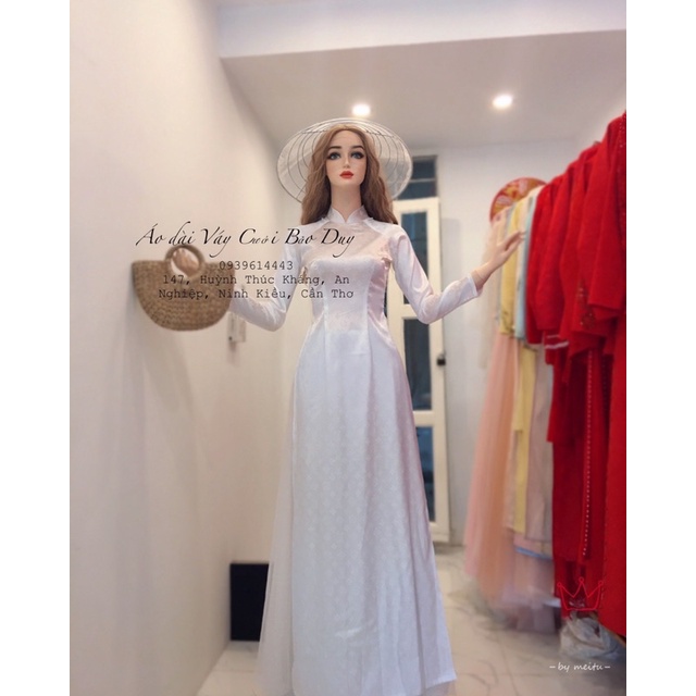 Áo dài trắng gấm học sinh bigsize thiết kế LV may sẵn