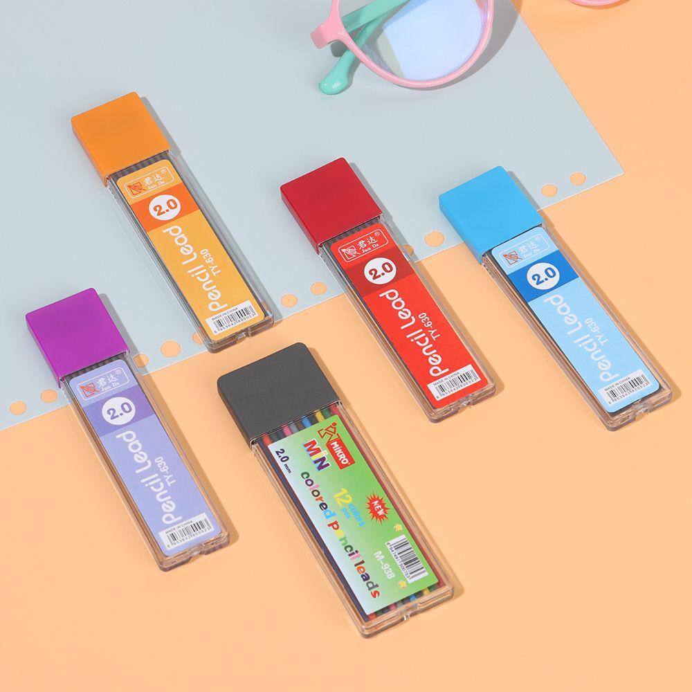 YNATURAL 9/12PCS Stationery Supplies Automatic Lead Pen Art Design School Office Mechanical Pencil Refills Cores Scrapbooking 2.0mm 2B Drawing Writing Painting Professional Sketch Black/Colorful/Multicolor