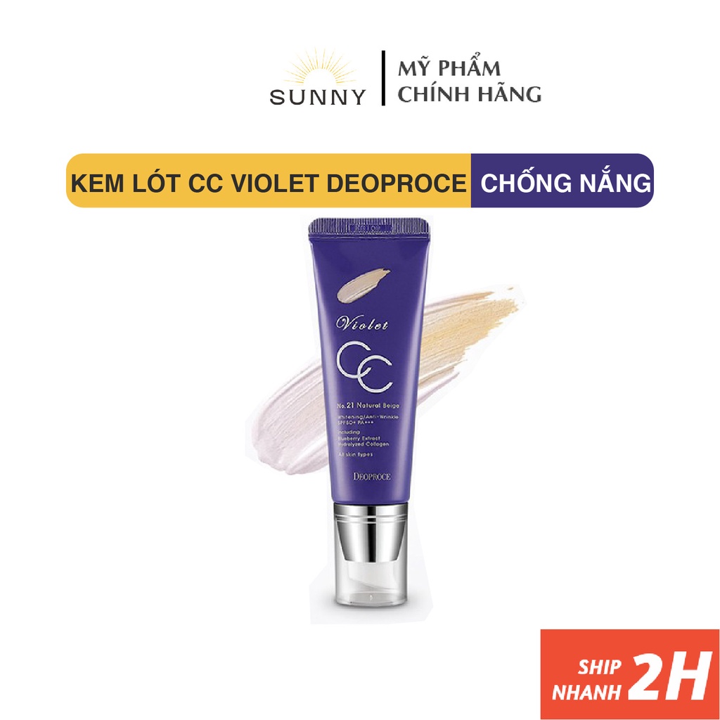 Kem Lót CC Violet Deoproce Hàn Quốc tạo làn da tự nhiên, căng mọng nước, chống nắng SPF50PA++