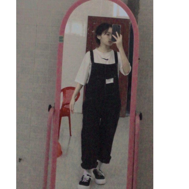 [ ẢNH THẬT + VIDEO ]  Quần Yếm Chất Kaki Dập Chỉ Nổi AMY PEONY Phong Cách Ulzzang