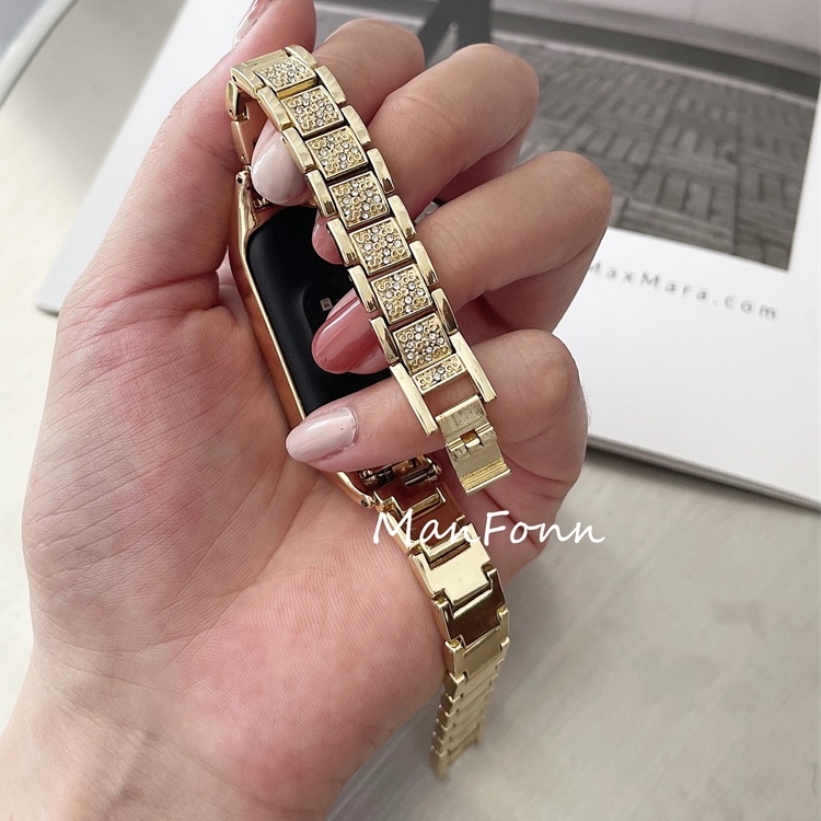 Dây đeo thay thế bằng thép không gỉ màu vàng hồng thời trang cho Xiaomi Band 3/4/5/6 Mi Band 4