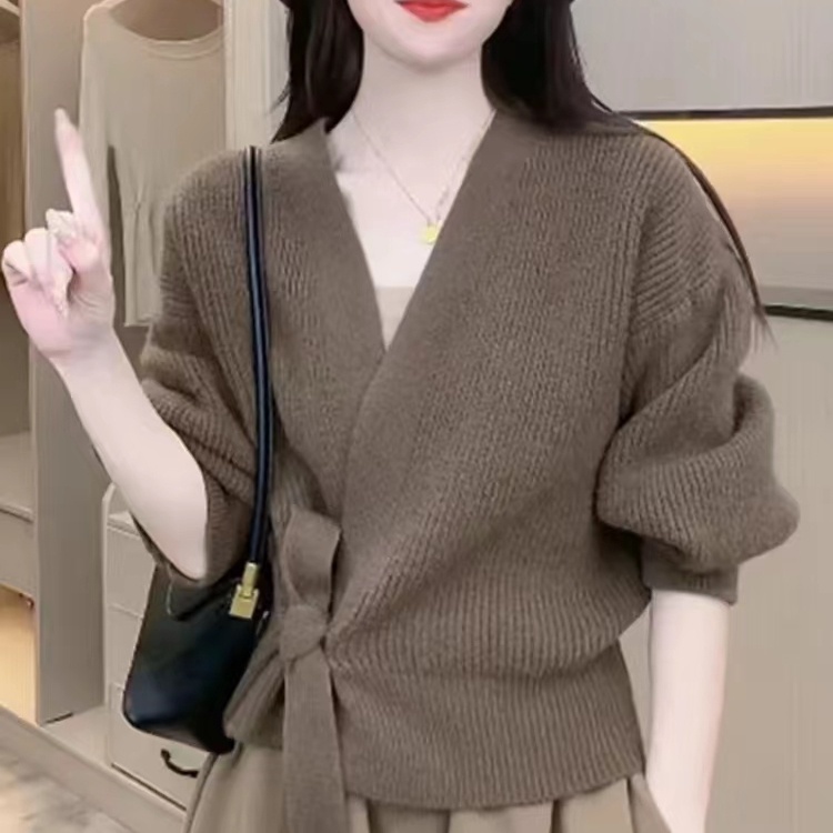 Áo khoác cardigan SUXI dệt kim thiết kế cổ chữ V phong cách vintage