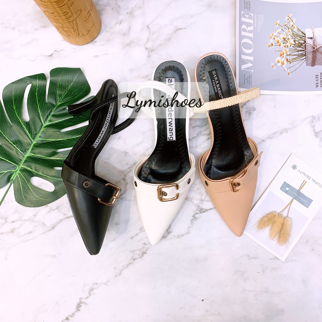 Sandal nữ cao gót 6cm quai chun sau tiện lợi, 3 màu hot Kem - Trắng - Đen, hàng VNXK