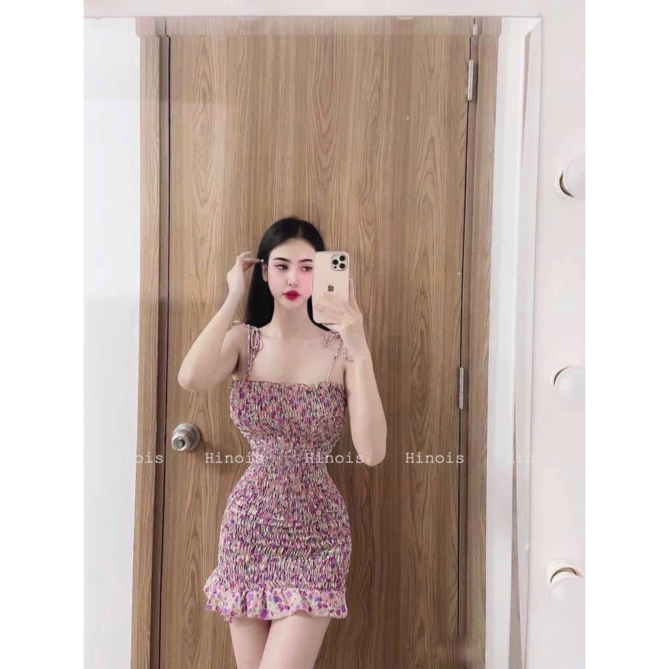 [HINOIS229] Đầm Body Nhún 🌸 Váy 2 Dây Hoa Nhí Dáng Ôm, Chất Lụa Thấm Hút Mồ Hôi, Thích Hợp Đi Chơi, Đi Tiệc | BigBuy360 - bigbuy360.vn