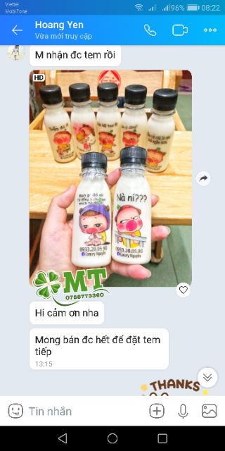 Sticker dán chai sữa chua trà sữa quỳnh aka