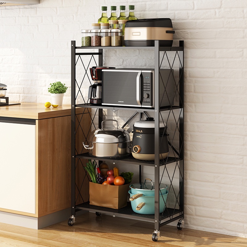 🆓 Kệ Sắt - Kệ Để Đồ Đa Năng Gấp Gọn Có Bánh Xe - 4 TẦNG - Tiện Ích Cho Nhà Bếp, Phòng Ngủ, Phòng Khách