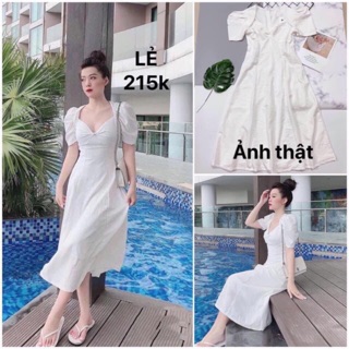 Đầm maxi xoắn ngực màu trắng thiết kế có video