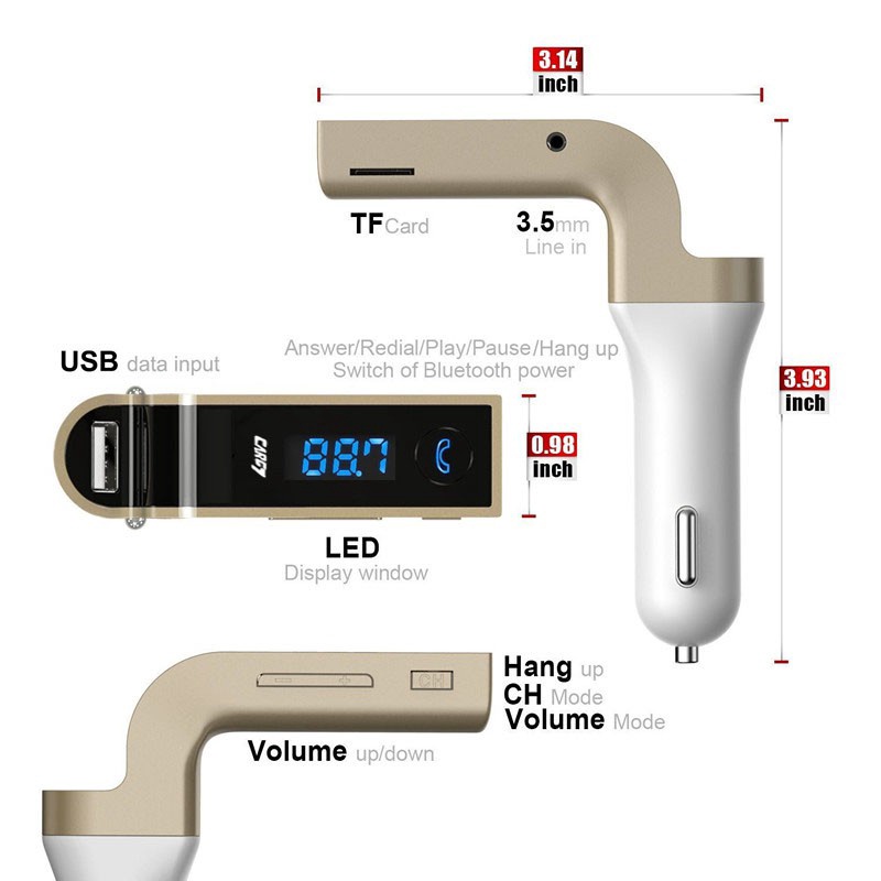 Máy phát FM Radio MP3 Bluetooth G7 Sạc USB Cho Xe Hơi loa bluetooth