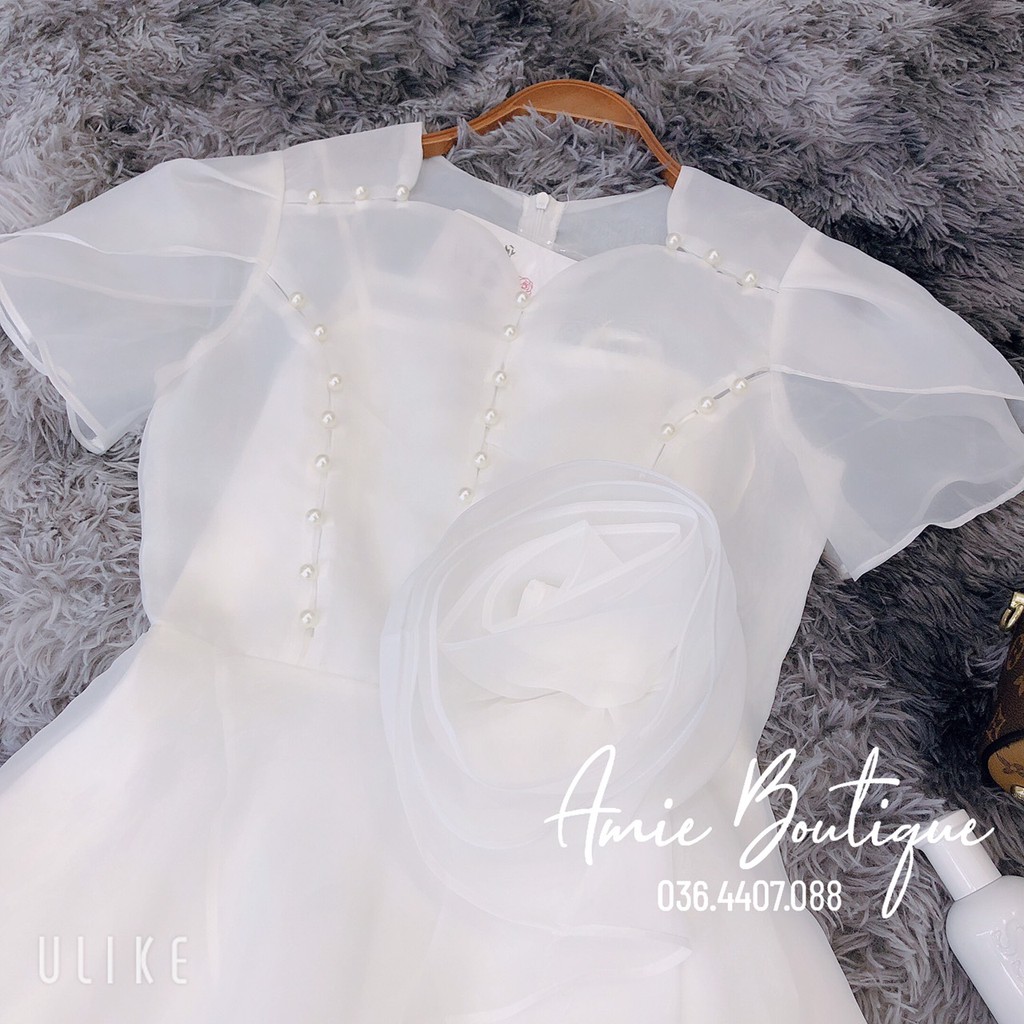 Váy đầm nữ tiểu thư công chúa màu trắng phối hoa nổi đính ngọc 2 lớp.Váy thiết kế  thích hợp mặc đi dự tiệc, đi chơi | BigBuy360 - bigbuy360.vn