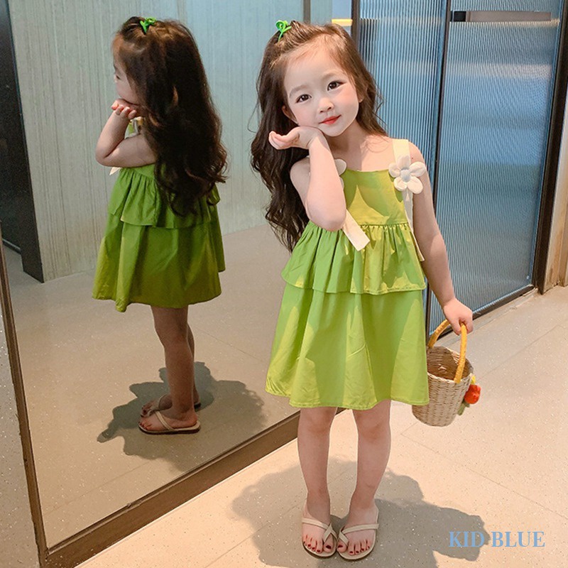 Đầm Hai Dây Xếp Tầng Phong Cách Hàn Quốc Xinh Xắn Dành Cho Bé Gái