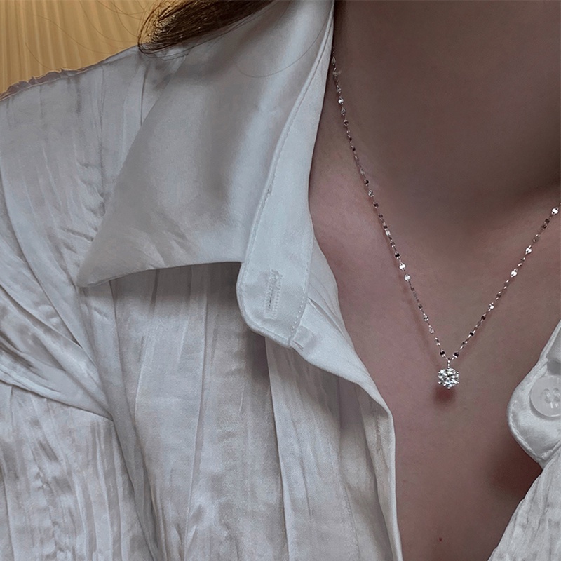 Vòng cổ mạ bạc đính đá zircon sáng bóng phong cách cổ điển thời trang dành cho nữ