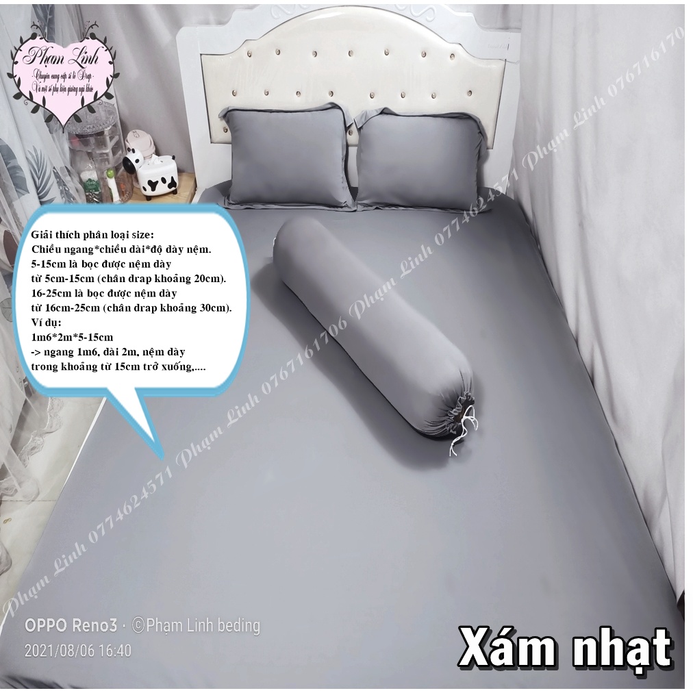 [Xám nhạt] Bộ 4 món Drap-Ga trải giường bo chun vải thun sợi silk màu trơn có size lớn tách lẻ sản phẩm Bộ ga và vỏ gối | BigBuy360 - bigbuy360.vn