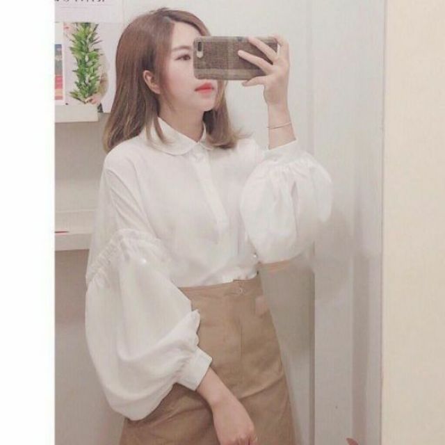 Áo sơ mi tay phồng form rộng y hình mẫu mặc(Ảnh thật 100%) | BigBuy360 - bigbuy360.vn